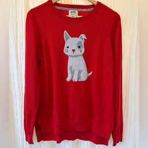 Ellen Degeneres Red Crewneck with a dog on the front and paw print on the back.